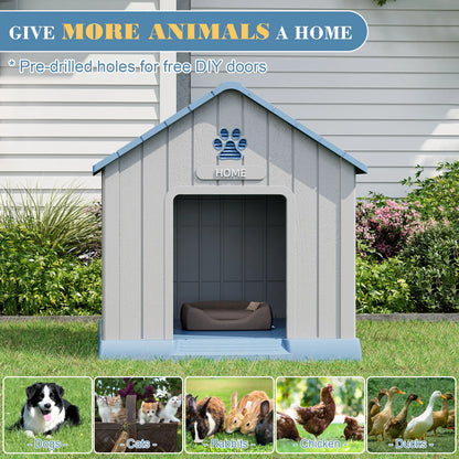 Durable Waterproof Plastic Dog House for Small to Large Dogs - Indoor/Outdoor Use with Elevated Floor, UV Resistance, Air Vents, Drainage Holes, Ground Nails, and Easy Assembly and Cleaning