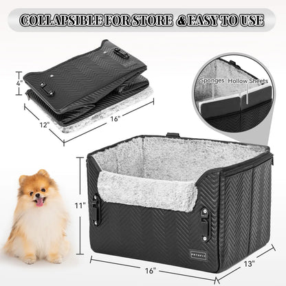 PETSFIT Waterproof PU Leather Small Dog Car Seat with Patent-Pending Safety Buckles and Clip-On Leash for Pets up to 25 lbs