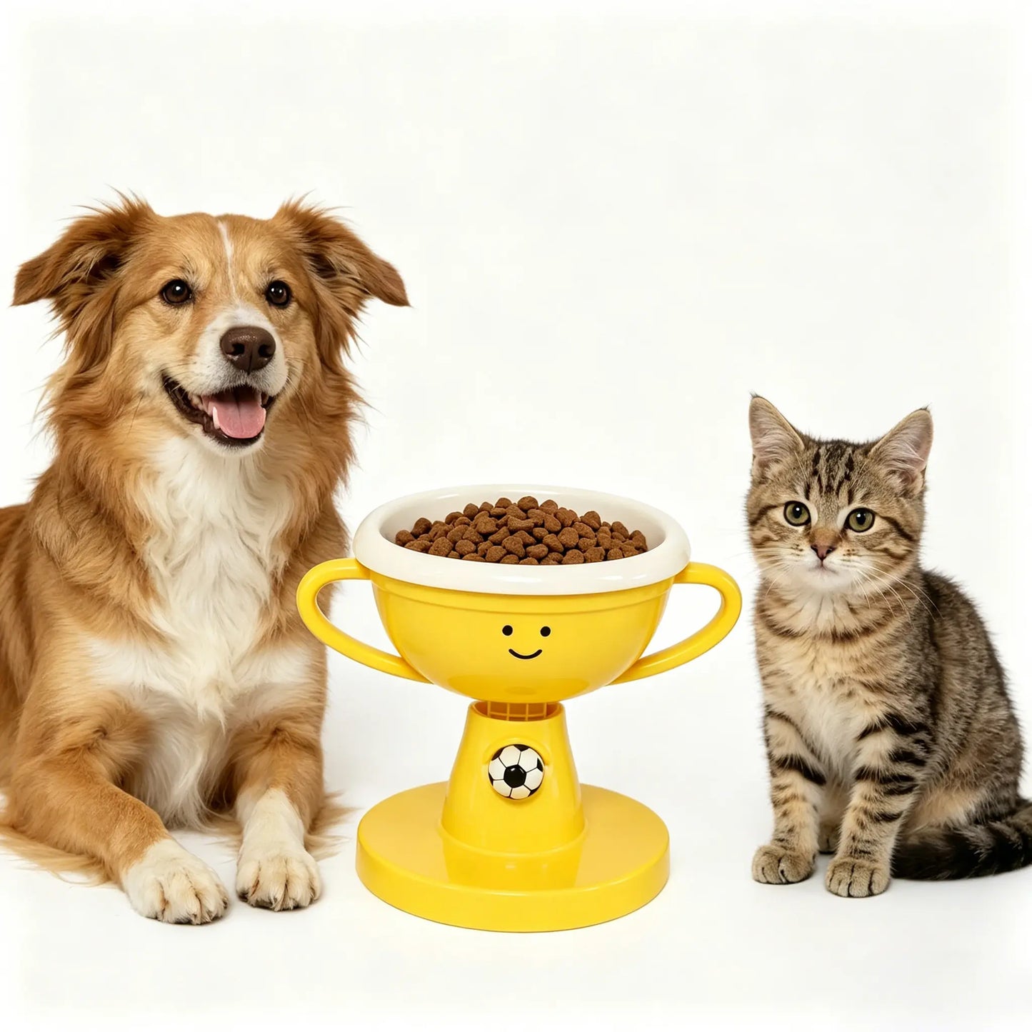 UFORU Ergonomic Trophy-Shaped Ceramic Pet Food Bowl - Adjustable Tilted Feeder with Anti-Slip Design for Cats and Small to Medium Dogs