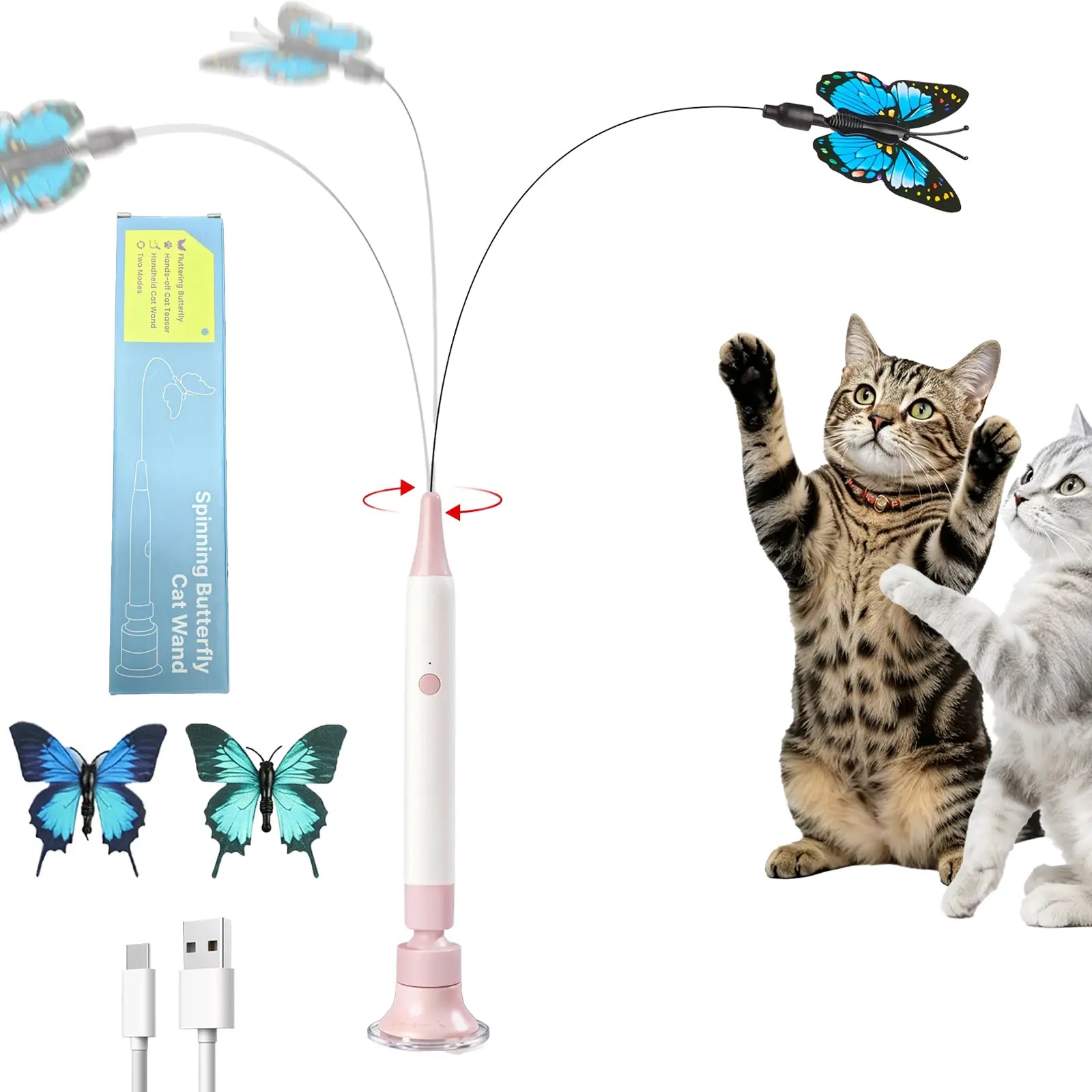 Automatic Interactive Cat Toy with 360° Rotation and Random Movement, USB Rechargeable, Dual Play Modes (Self-Play & Handheld), Strong Suction Cup Base – Ideal for Indoor Cats and Kittens