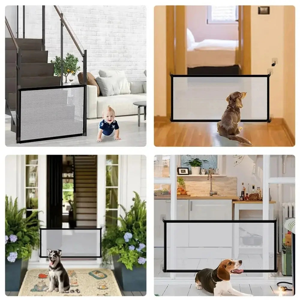 Pet Dog Gate and Stair Safety Barrier - Folding Breathable Mesh Enclosure for Dogs and Children, Portable Punch-Free Isolation Net and Playpen