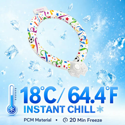 Premium Reusable Pet Cooling Collar with 64°F PCM Ice Ring for Dogs and Cats, Sweat-Free Design for Instant Heat Relief, Ideal for Summer Outdoor Activities, Travel, and Heatstroke Prevention, Safe TPU Construction for All Breeds