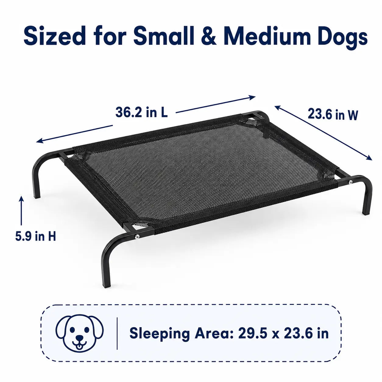 Elevated Cooling Dog Bed for Small to Medium Breeds - 36.2" L x 23.6" W x 5.9" H, Breathable Mesh Raised Cot with Durable Metal Frame for Indoor and Outdoor Use