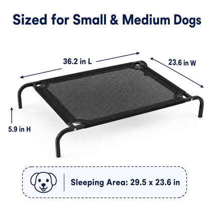 Elevated Cooling Dog Bed for Small to Medium Breeds - 36.2" L x 23.6" W x 5.9" H, Breathable Mesh Raised Cot with Durable Metal Frame for Indoor and Outdoor Use