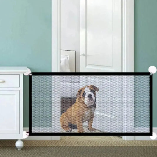 Pet Dog Gate and Stair Safety Barrier - Folding Breathable Mesh Enclosure for Dogs and Children, Portable Punch-Free Isolation Net and Playpen
