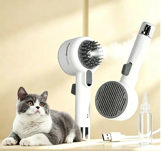 Fresh Fur 2-in-1 Pet Steam Brush and Spray Comb for Effective Deshedding and Grooming of Cats and Dogs