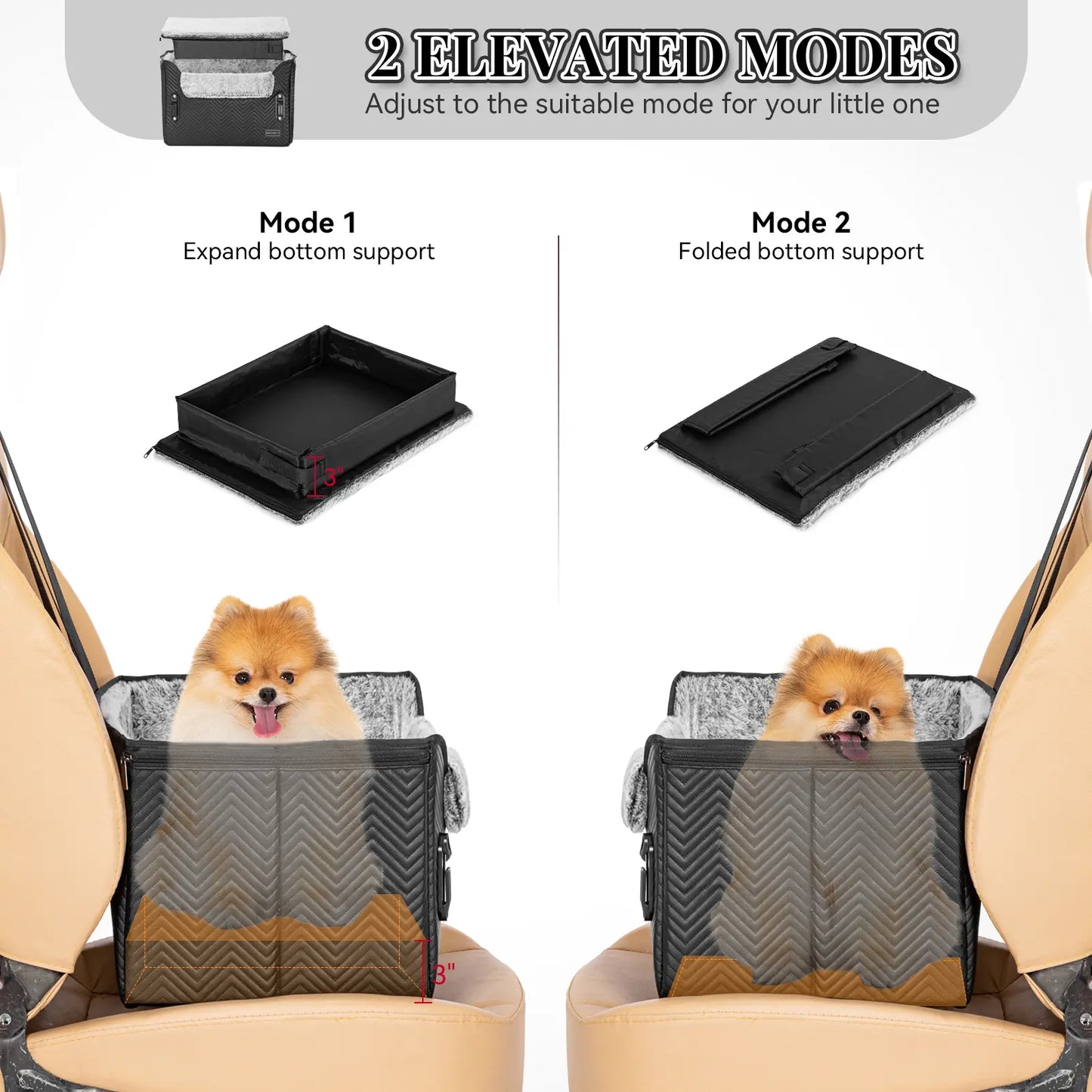 PETSFIT Waterproof PU Leather Small Dog Car Seat with Patent-Pending Safety Buckles and Clip-On Leash for Pets up to 25 lbs