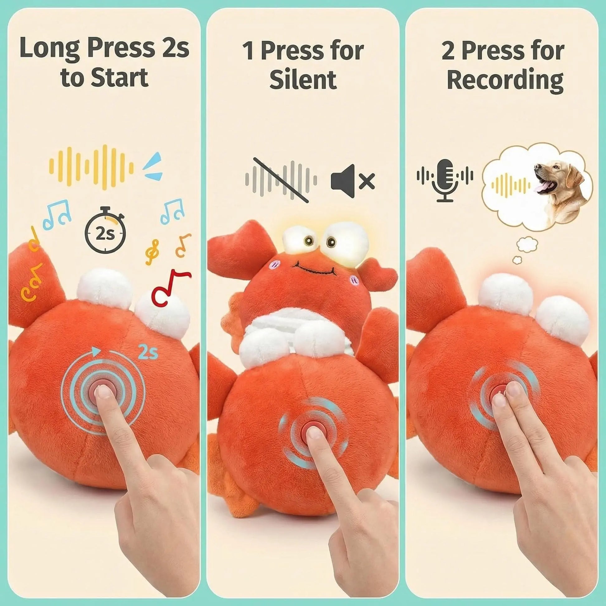 GUKCO Interactive Crab Dog Toy – Rechargeable Self-Play Device with Motion-Activated Ball and Three Modes (Music/Silent/Record) for Small to Medium Dogs, Alleviates Separation Anxiety and Aids in Puppy Teething
