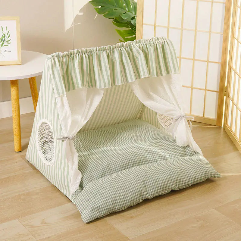 Washable Semi-Enclosed Plush Pet Tent Bed for Small to Medium Cats and Dogs - All-Season Comfort