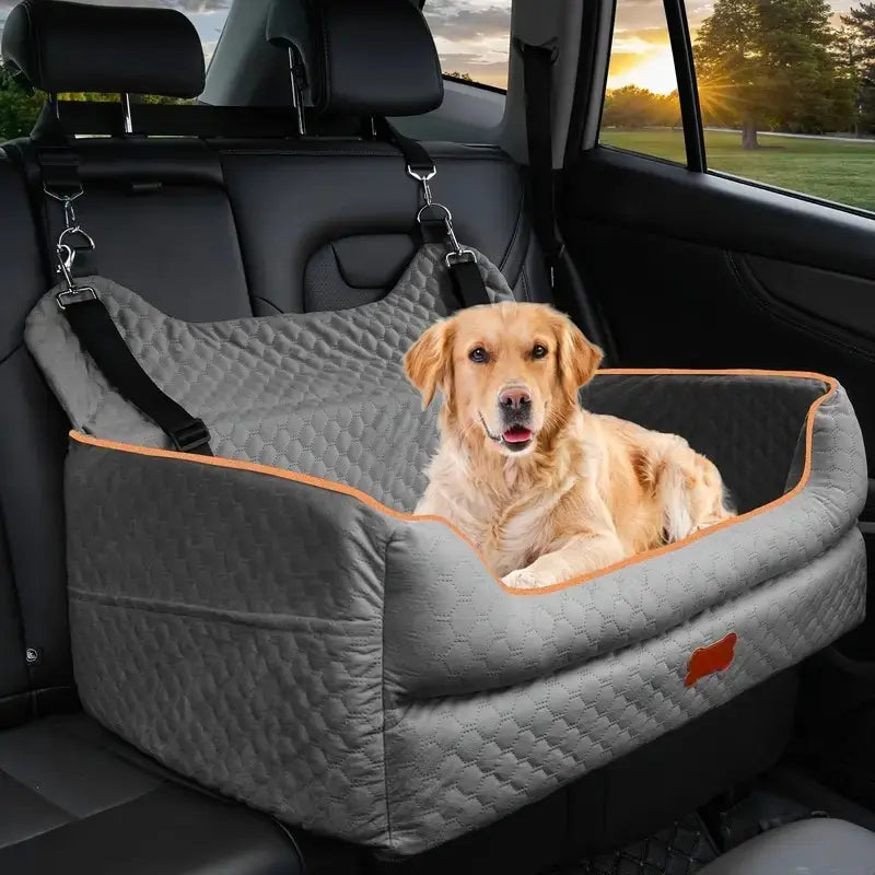 Premium Dog Car Seat for Large and Medium Breeds, Comfortable Booster Bed for Back Seat, Fully Detachable and Washable with Thick Cushion for Travel Comfort