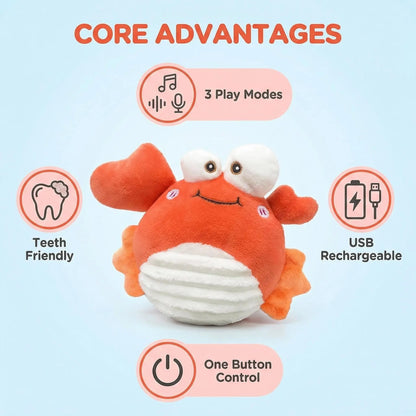 GUKCO Interactive Crab Dog Toy – Rechargeable Self-Play Device with Motion-Activated Ball and Three Modes (Music/Silent/Record) for Small to Medium Dogs, Alleviates Separation Anxiety and Aids in Puppy Teething