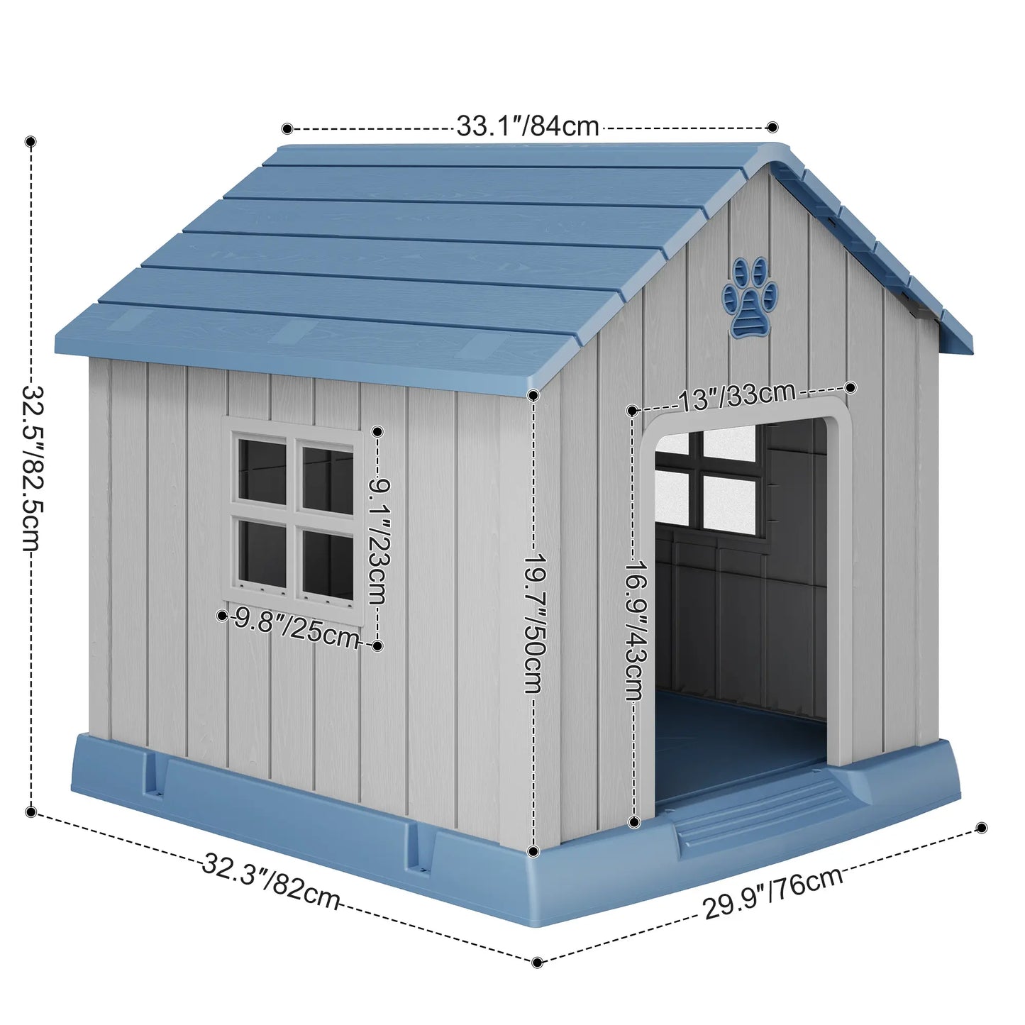 Durable Waterproof Plastic Dog House for Small to Large Dogs - Indoor/Outdoor Use with Elevated Floor, UV Resistance, Air Vents, Drainage Holes, Ground Nails, and Easy Assembly and Cleaning