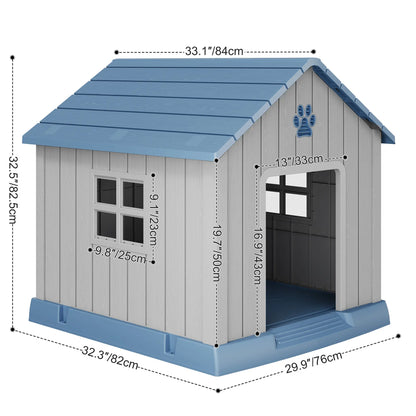 Durable Waterproof Plastic Dog House for Small to Large Dogs - Indoor/Outdoor Use with Elevated Floor, UV Resistance, Air Vents, Drainage Holes, Ground Nails, and Easy Assembly and Cleaning