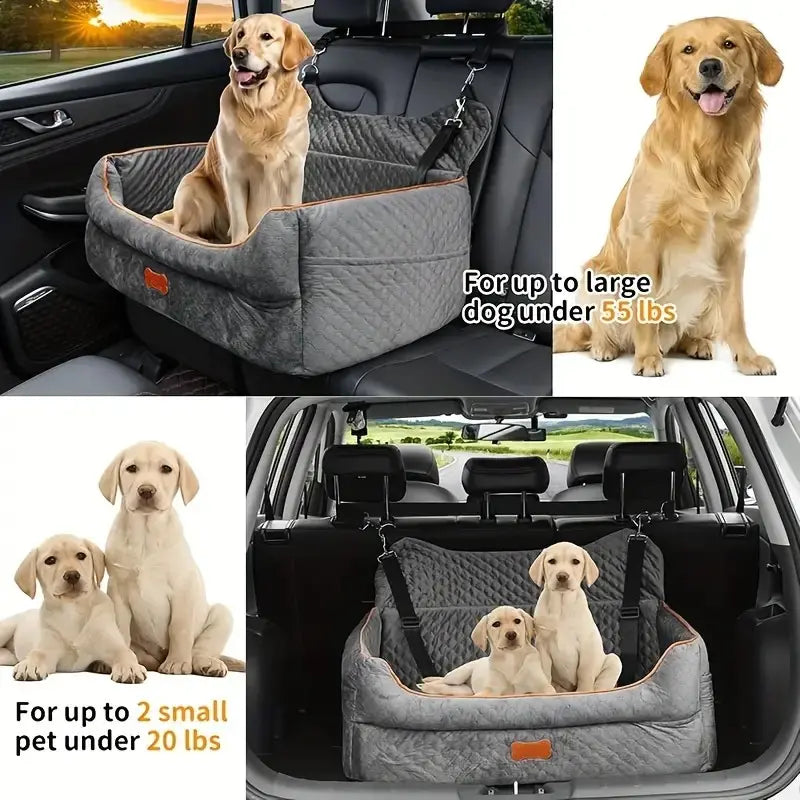 Premium Dog Car Seat for Large and Medium Breeds, Comfortable Booster Bed for Back Seat, Fully Detachable and Washable with Thick Cushion for Travel Comfort