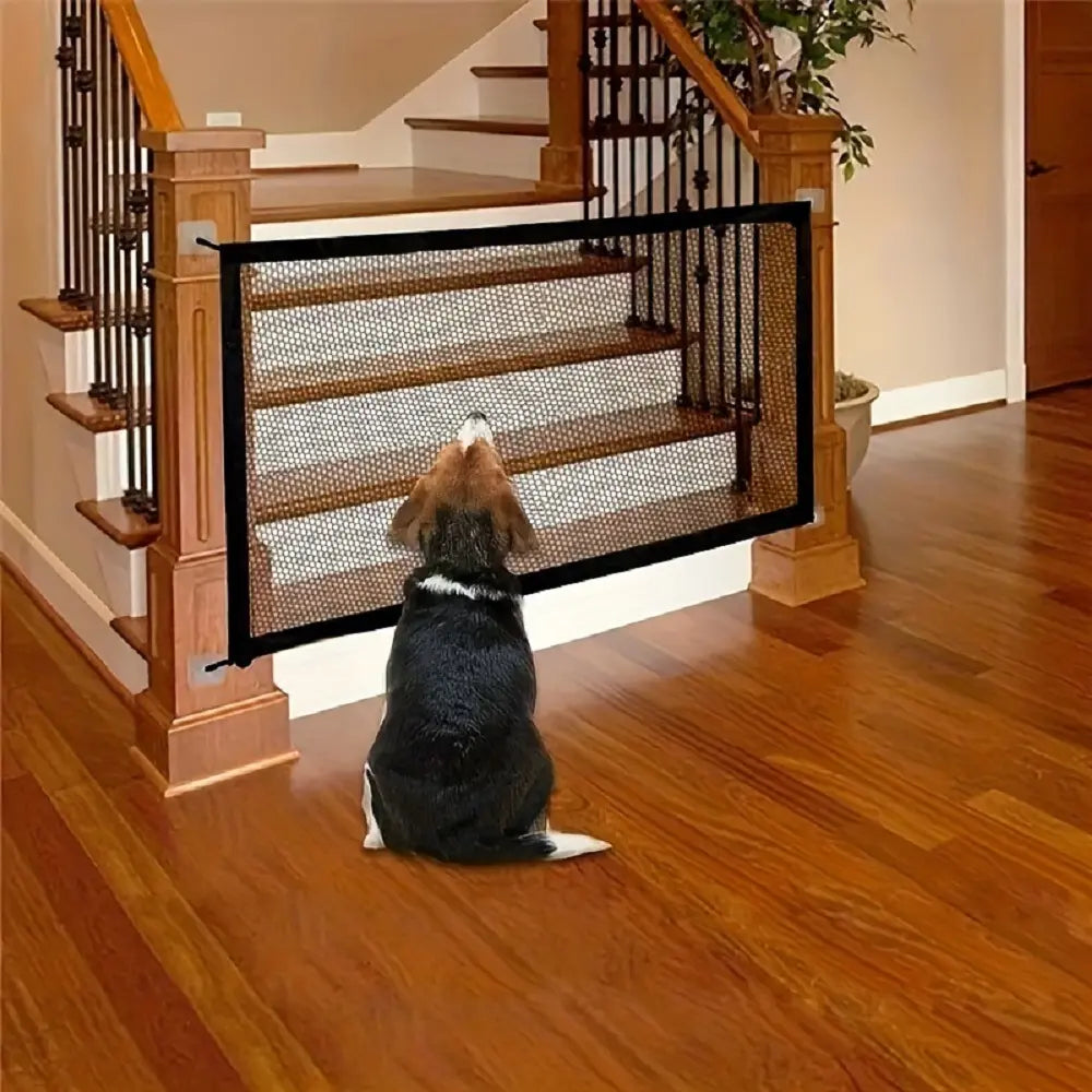 Pet Dog Gate and Stair Safety Barrier - Folding Breathable Mesh Enclosure for Dogs and Children, Portable Punch-Free Isolation Net and Playpen