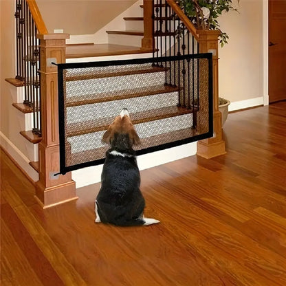 Pet Dog Gate and Stair Safety Barrier - Folding Breathable Mesh Enclosure for Dogs and Children, Portable Punch-Free Isolation Net and Playpen
