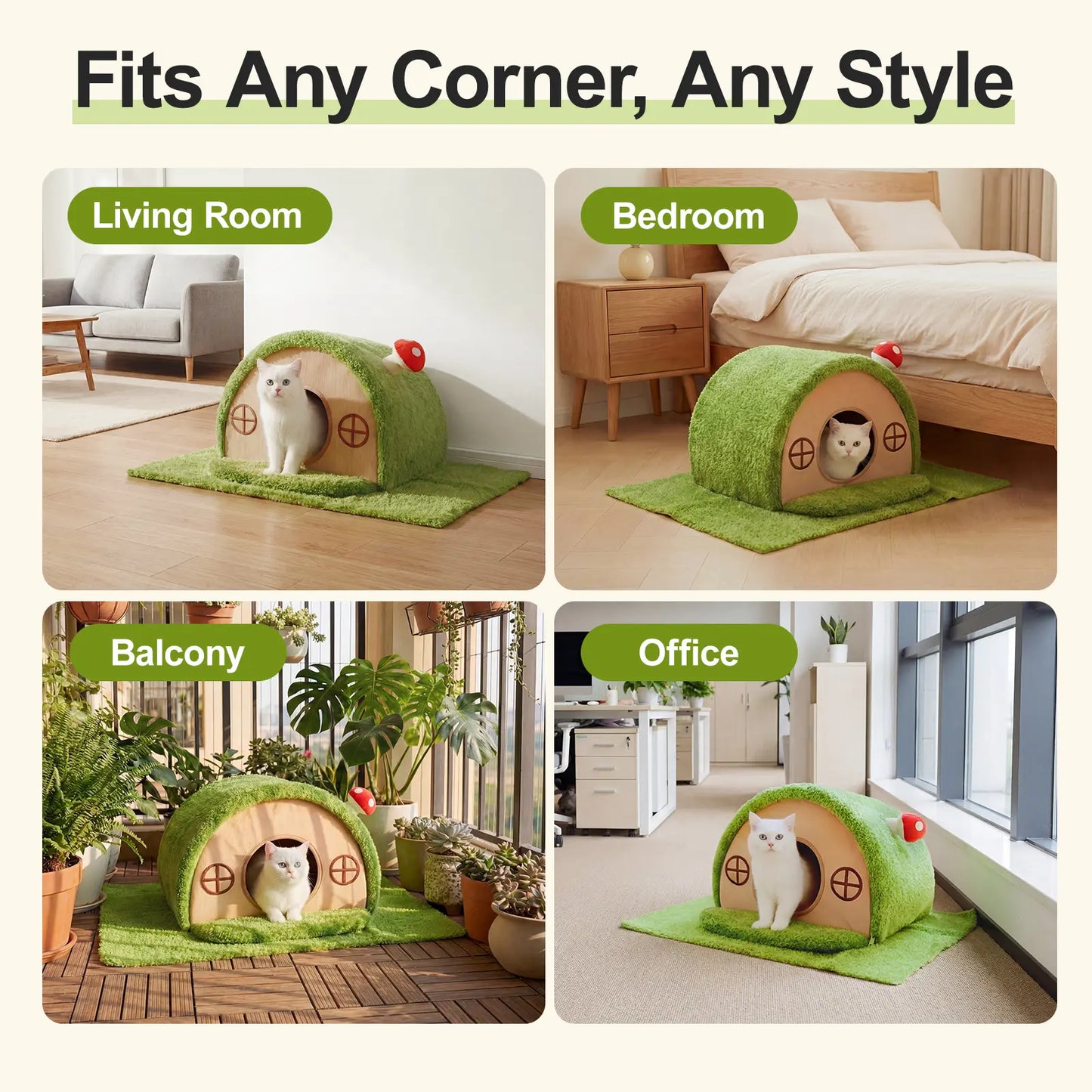 Crystal Velvet Enclosed Cat Bed with Removable Washable Cushion and Non-Slip Base for Indoor Cats