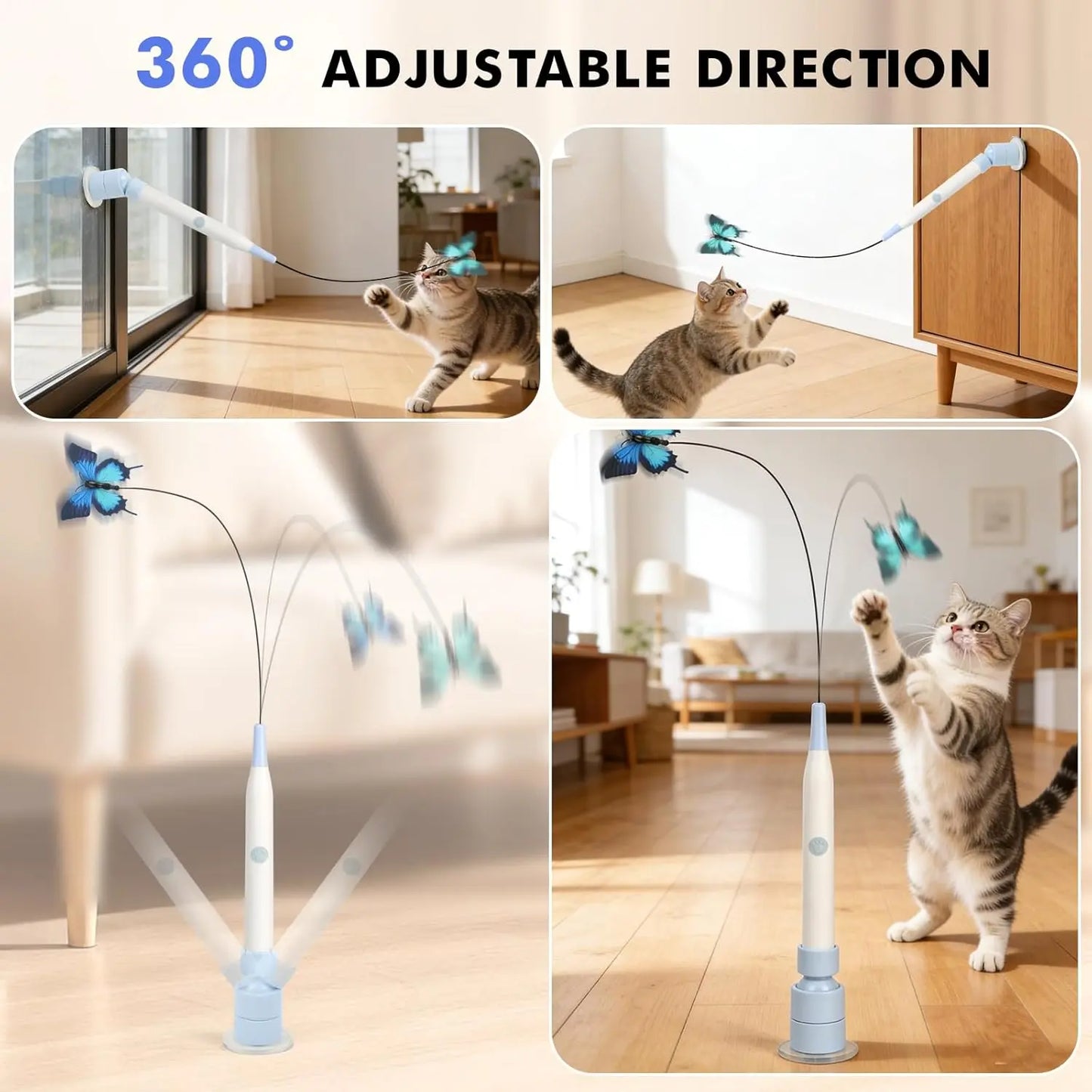Automatic Interactive Cat Toy with 360° Rotation and Random Movement, USB Rechargeable, Dual Play Modes (Self-Play & Handheld), Strong Suction Cup Base – Ideal for Indoor Cats and Kittens