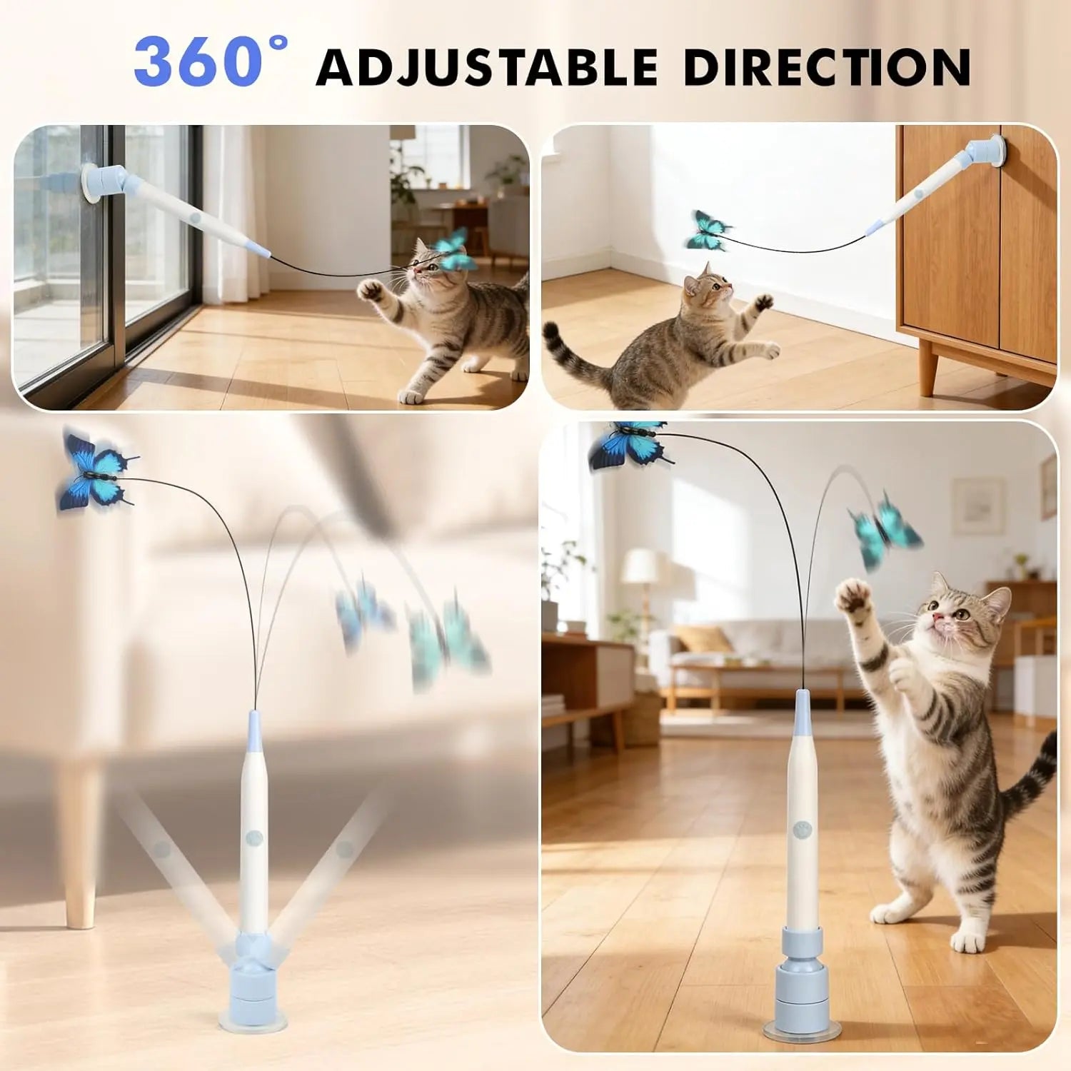 Automatic Interactive Cat Toy with 360° Rotation and Random Movement, USB Rechargeable, Dual Play Modes (Self-Play & Handheld), Strong Suction Cup Base – Ideal for Indoor Cats and Kittens