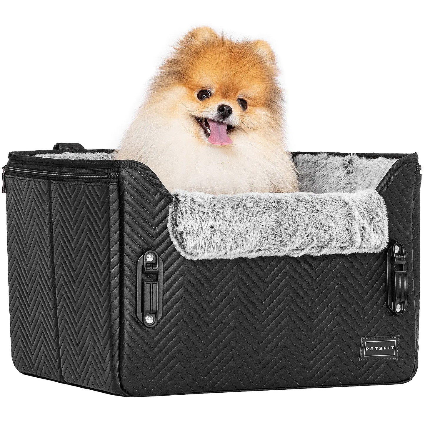 PETSFIT Waterproof PU Leather Small Dog Car Seat with Patent-Pending Safety Buckles and Clip-On Leash for Pets up to 25 lbs