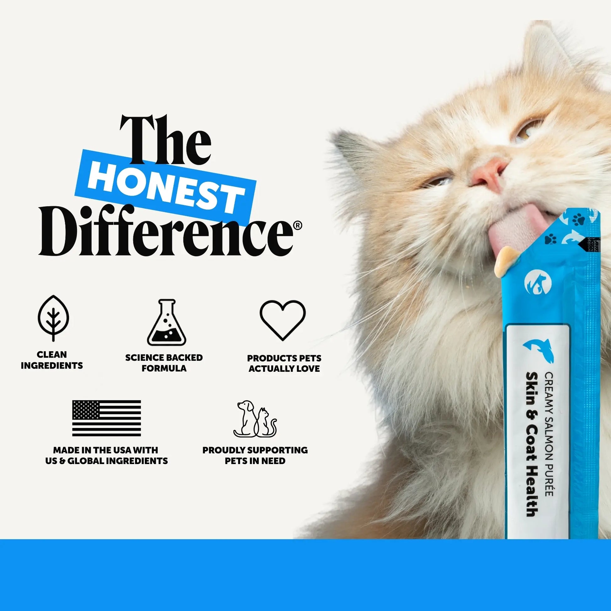 Pet Honesty Squeezables Skin & Coat Health Lickable Supplement for Cats - 20 Pouches