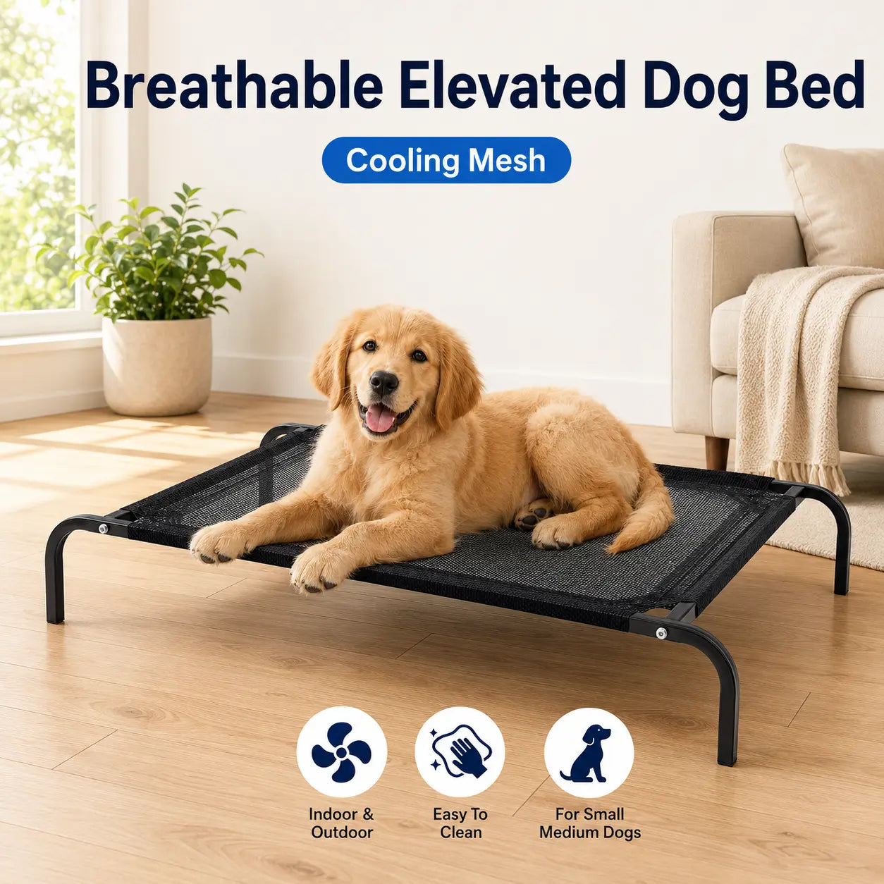 Elevated Cooling Dog Bed for Small to Medium Breeds - 36.2" L x 23.6" W x 5.9" H, Breathable Mesh Raised Cot with Durable Metal Frame for Indoor and Outdoor Use
