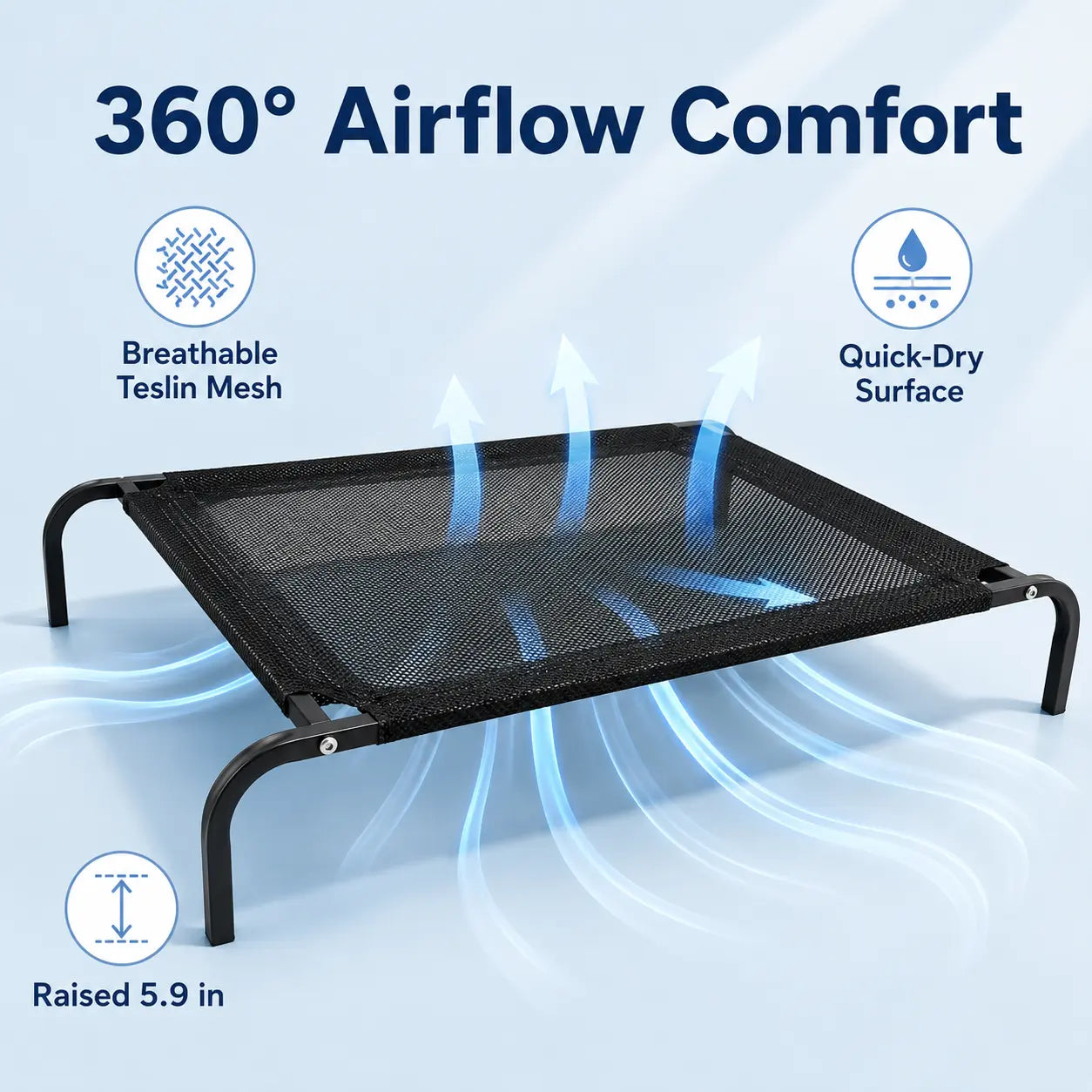 Elevated Cooling Dog Bed for Small to Medium Breeds - 36.2" L x 23.6" W x 5.9" H, Breathable Mesh Raised Cot with Durable Metal Frame for Indoor and Outdoor Use