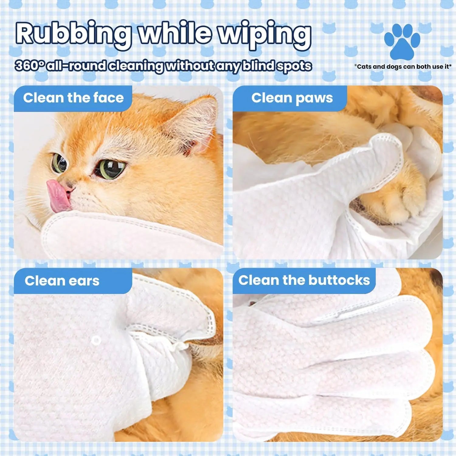 Professional Disposable Grooming Wipes for Dogs and Cats (12 Pack) - Hypoallergenic, No-Rinse Pet Gloves Wipes with Natural Fermented Oils for Hair Removal, Deodorizing, Skin Moisture, and Paw Care, Ideal for Outdoor Use