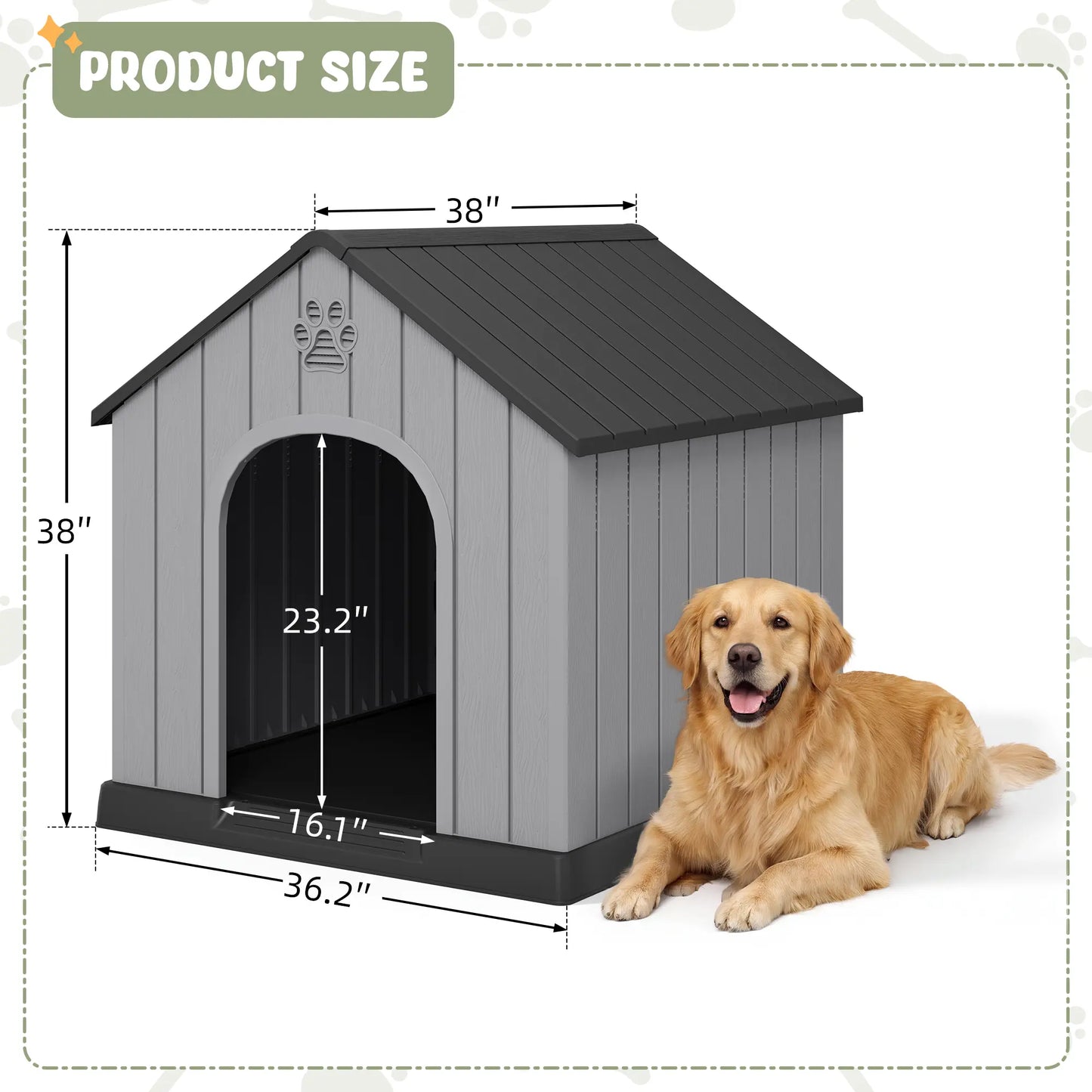 Durable Waterproof Plastic Dog House for Small to Large Dogs - Indoor/Outdoor Use with Elevated Floor, UV Resistance, Air Vents, Drainage Holes, Ground Nails, and Easy Assembly and Cleaning