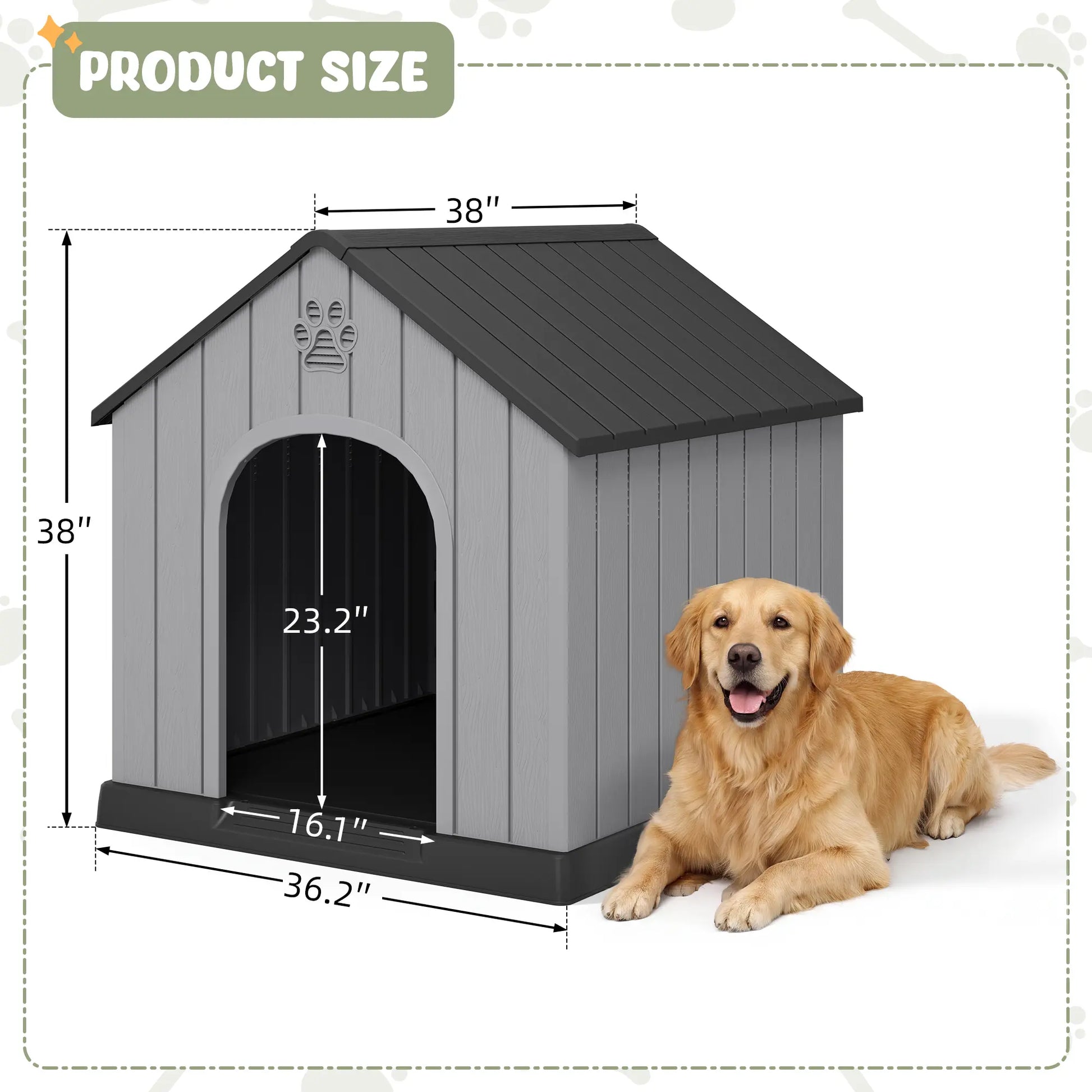Durable Waterproof Plastic Dog House for Small to Large Dogs - Indoor/Outdoor Use with Elevated Floor, UV Resistance, Air Vents, Drainage Holes, Ground Nails, and Easy Assembly and Cleaning
