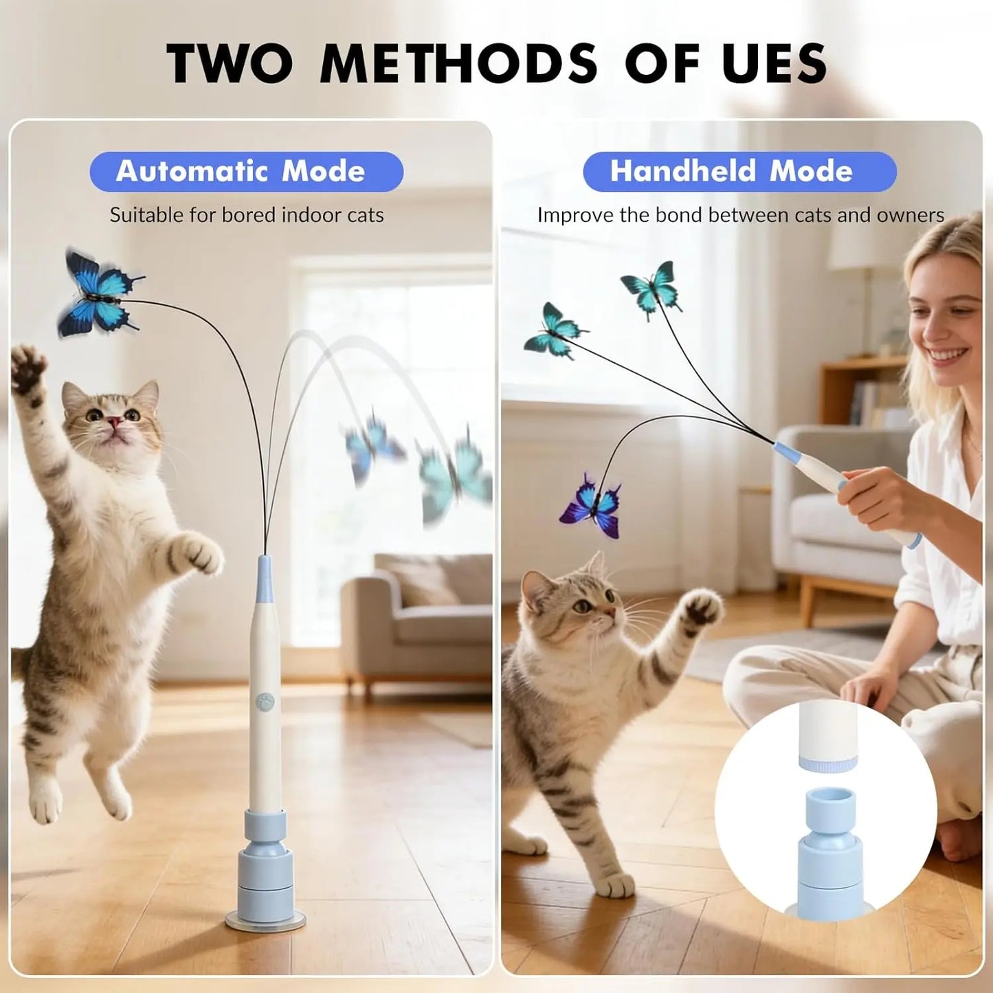 Automatic Interactive Cat Toy with 360° Rotation and Random Movement, USB Rechargeable, Dual Play Modes (Self-Play & Handheld), Strong Suction Cup Base – Ideal for Indoor Cats and Kittens