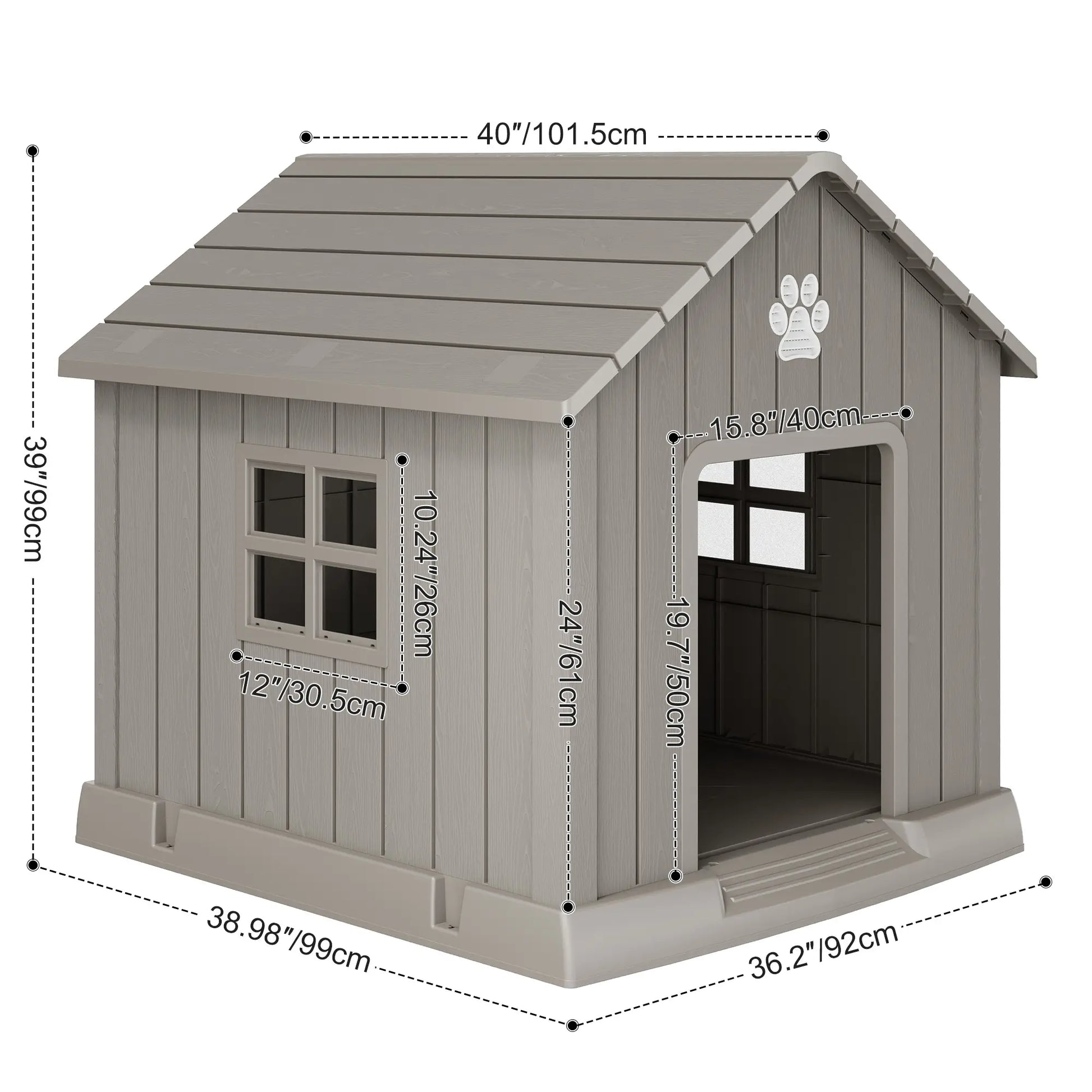 Durable Waterproof Plastic Dog House for Small to Large Dogs - Indoor/Outdoor Use with Elevated Floor, UV Resistance, Air Vents, Drainage Holes, Ground Nails, and Easy Assembly and Cleaning